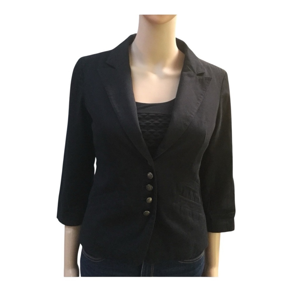 Women's Express 3 Black 2-Button Cropped 3/4 Ruched Sleeve Stretch Blazer Jacket